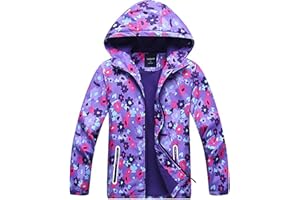 MGEOY Boys Girls Rain Jacket Lightweight Waterproof Hooded Fleece Lined Raincoat Windbreakers for Kids