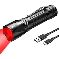 RECHOO Red Light Flashlight, High-Powered 3 Modes Red LED Rechargeable Flashlights with Clip & Lanyard, Zoomable and Portable