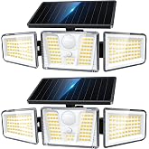 KOOPER Solar Flood Lights, 210 LED Motion Sensor Outdoor Lights, Solar Motion Lights Outdoor Waterproof, 3 Heads 300&deg; Wide Angle Outdoor Security Lights for Yard Patio Garage Entryways, 2 Pack, Black