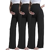 CFRTMTBB 3 Pack Women's Maternity Pants Wide Leg Over The Belly Pregnancy Pants Stretchy Loose Casual Trousers with Pockets