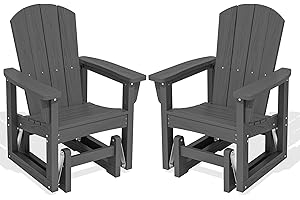 SERWALL Outdoor Glider Chair Set of 2, HDPE Wood-Like Patio Glider Rocker All-Weather Porch Glider for Outside, Slate Gray