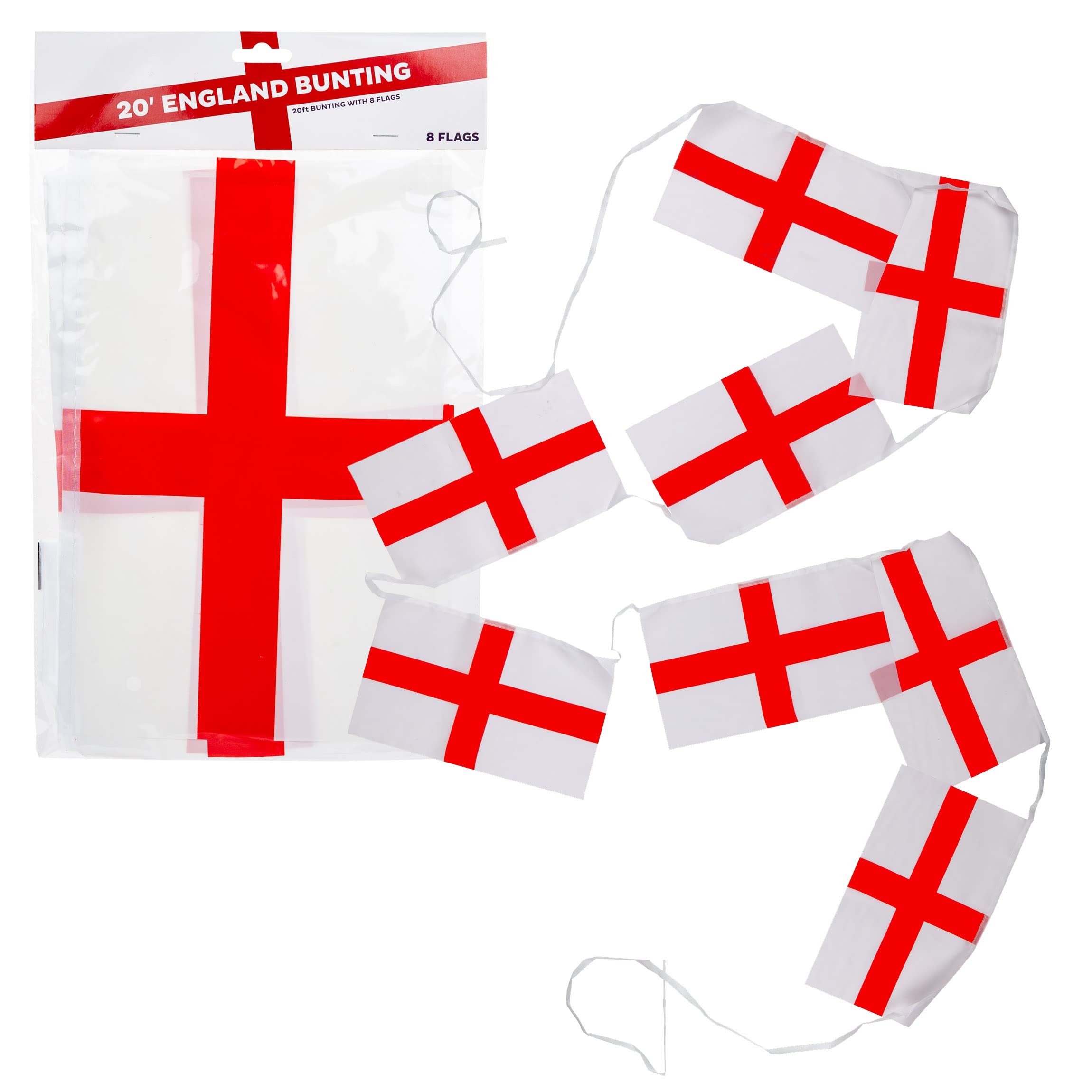 VFM - England 20Ft Bunting 8 Flags - Perfect for St. Georges Day, Football, Cricket Or Rugby, Royal Memorabilia, Great for Parties, Celebrations, Match Day