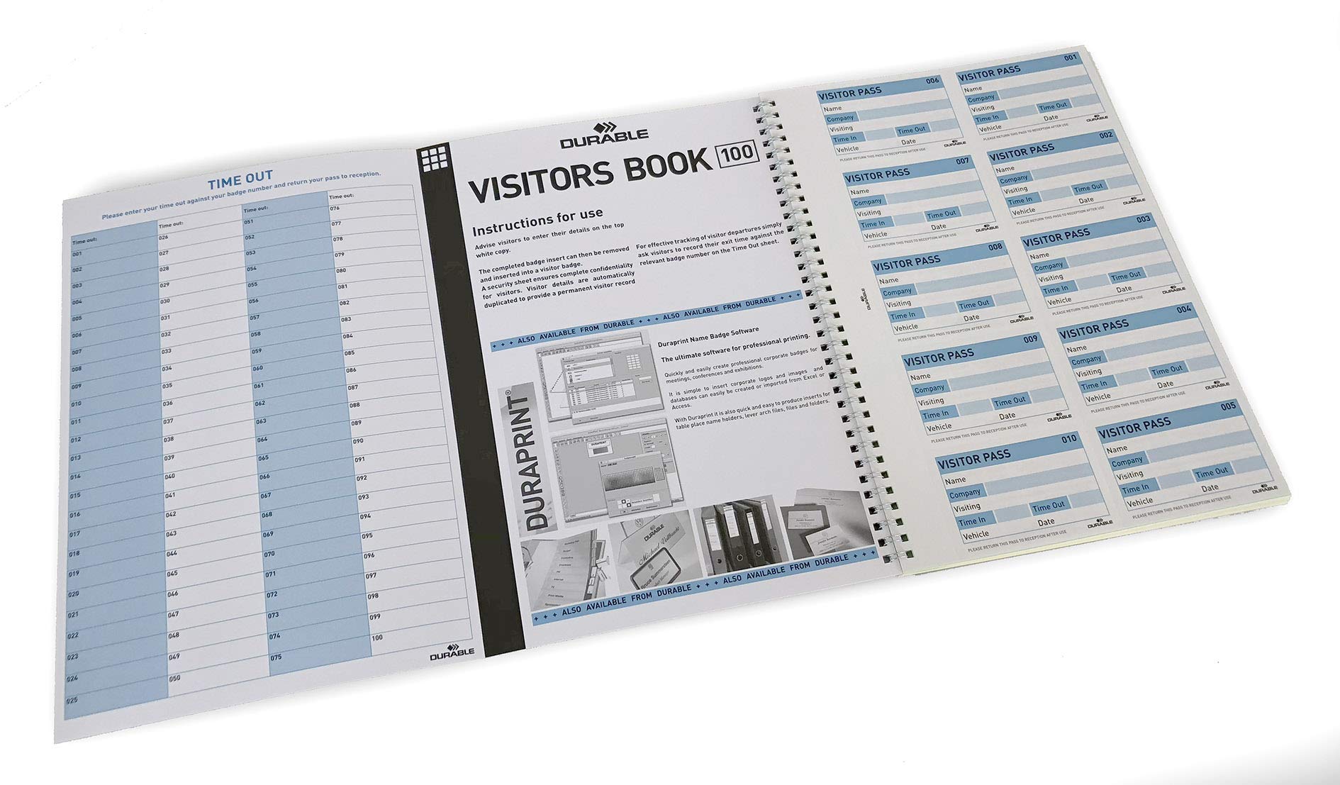 Durable Visitor Book 100 Refill Pack - Insert Refill Book for Professional Use - Includes 100 Perforated 90 x 60 mm Badge Inserts - GDPR Compliant Visitor Management