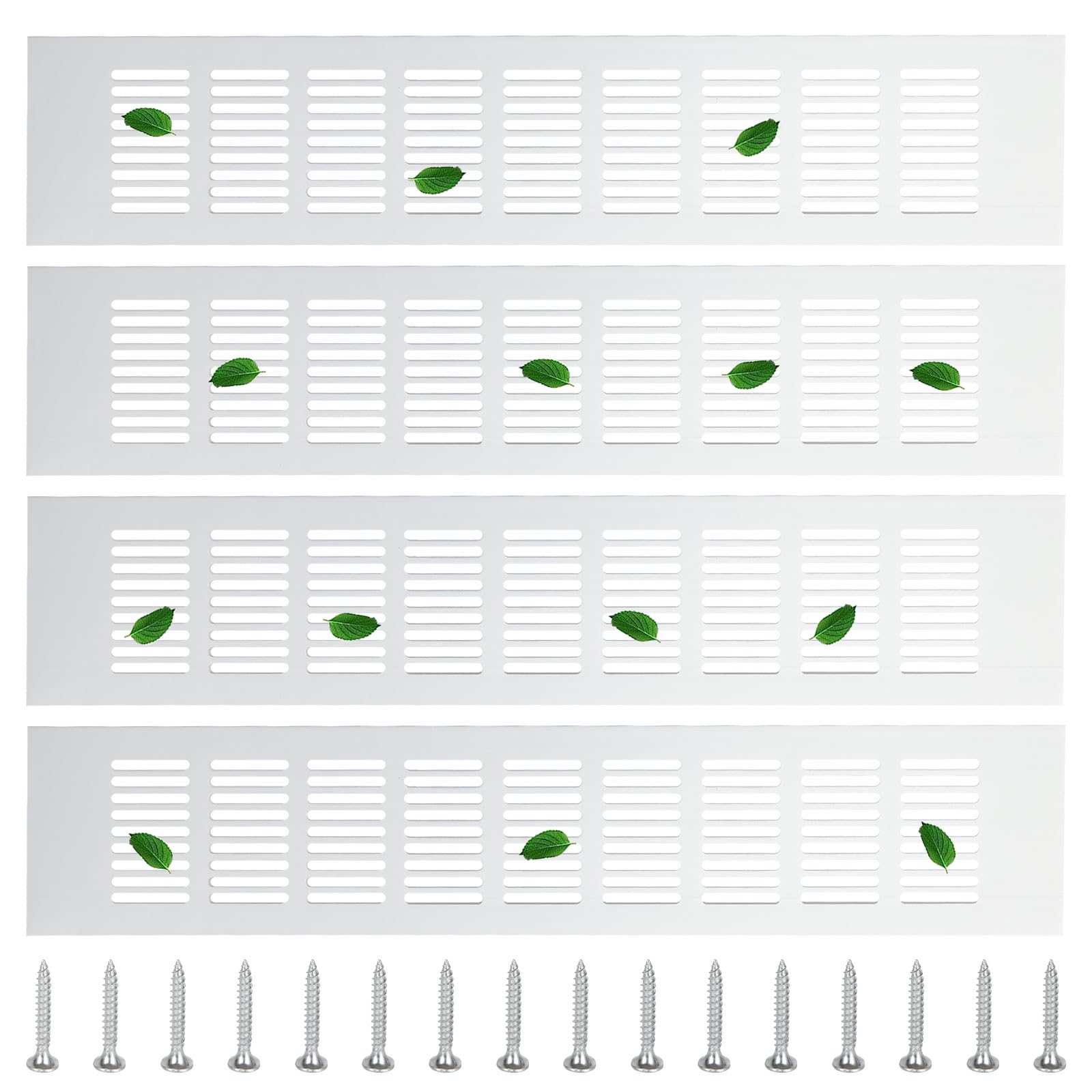 GOYADA 4 PCS 80x400mm Air Vent Grille Cover Silver, Aluminum Alloy Kitchen Plinth Vent Grill with Screws, Rectangle Louvred Ventilation Grilles for Cabinet Wardrobe Cupboard