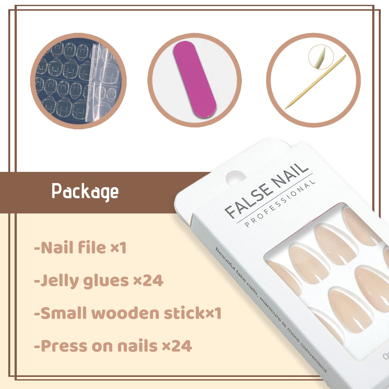 YOSOMMK Nude Press on Nails Almond Shaped Fake Nails Medium Glossy Stick on Nails Natural Full Cover False Nails Acrylic Glue on Nails for Women - Image 4