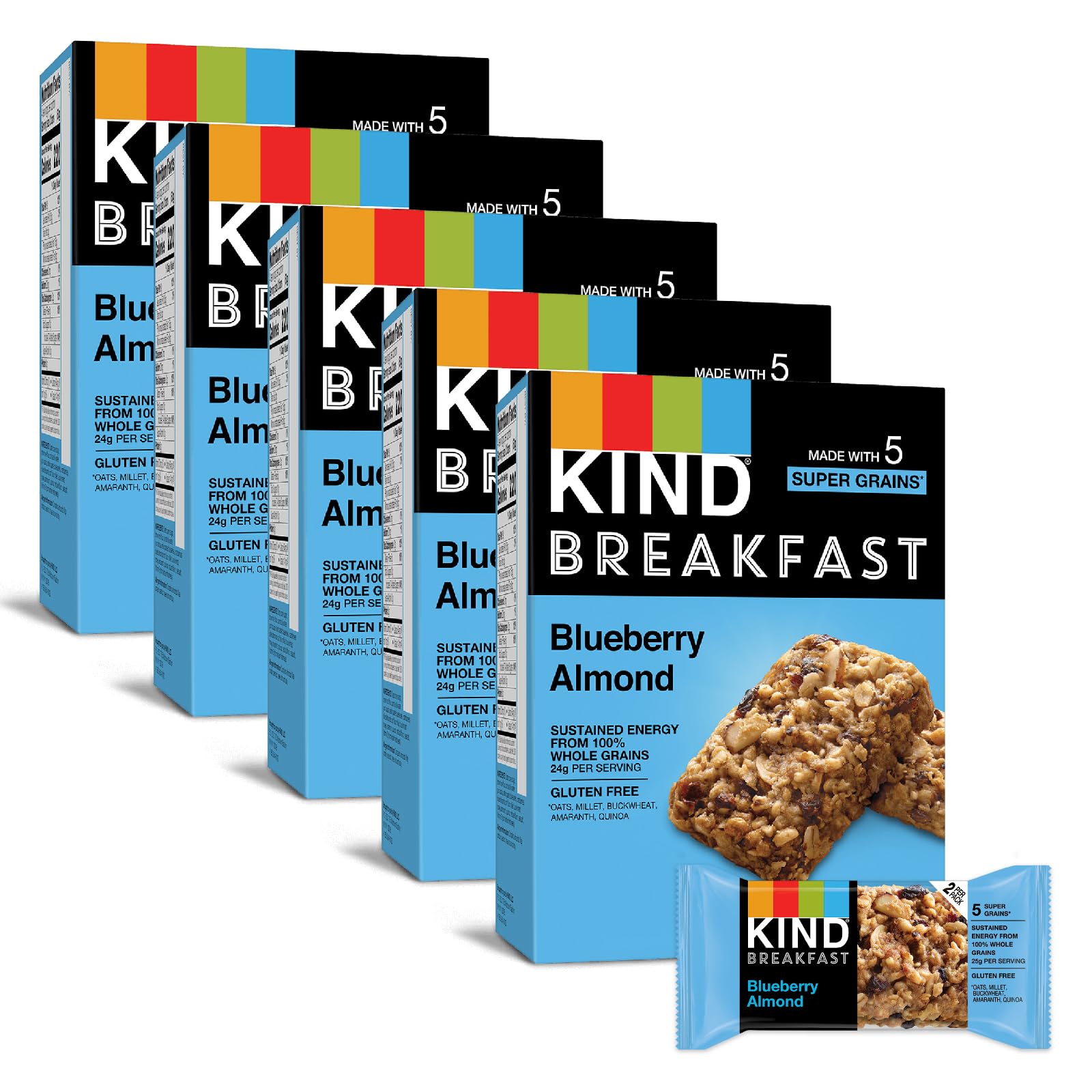 KIND Breakfast Bars, Blueberry Almond, Healthy Snacks, Gluten Free, 100% Whole Grains, 3g Protein, 30 Count Image