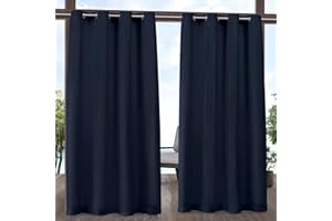 Exclusive Home Cabana Solid Indoor/Outdoor Light Filtering Grommet Top Curtain Panel, 54"x120", Navy, Set of 2