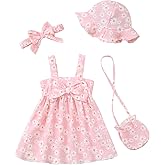 SODLON Toddler Girl Summer Dress Infant Baby Girl Casual Clothes Sleeveless Bowknot Beach Sundress with Hat