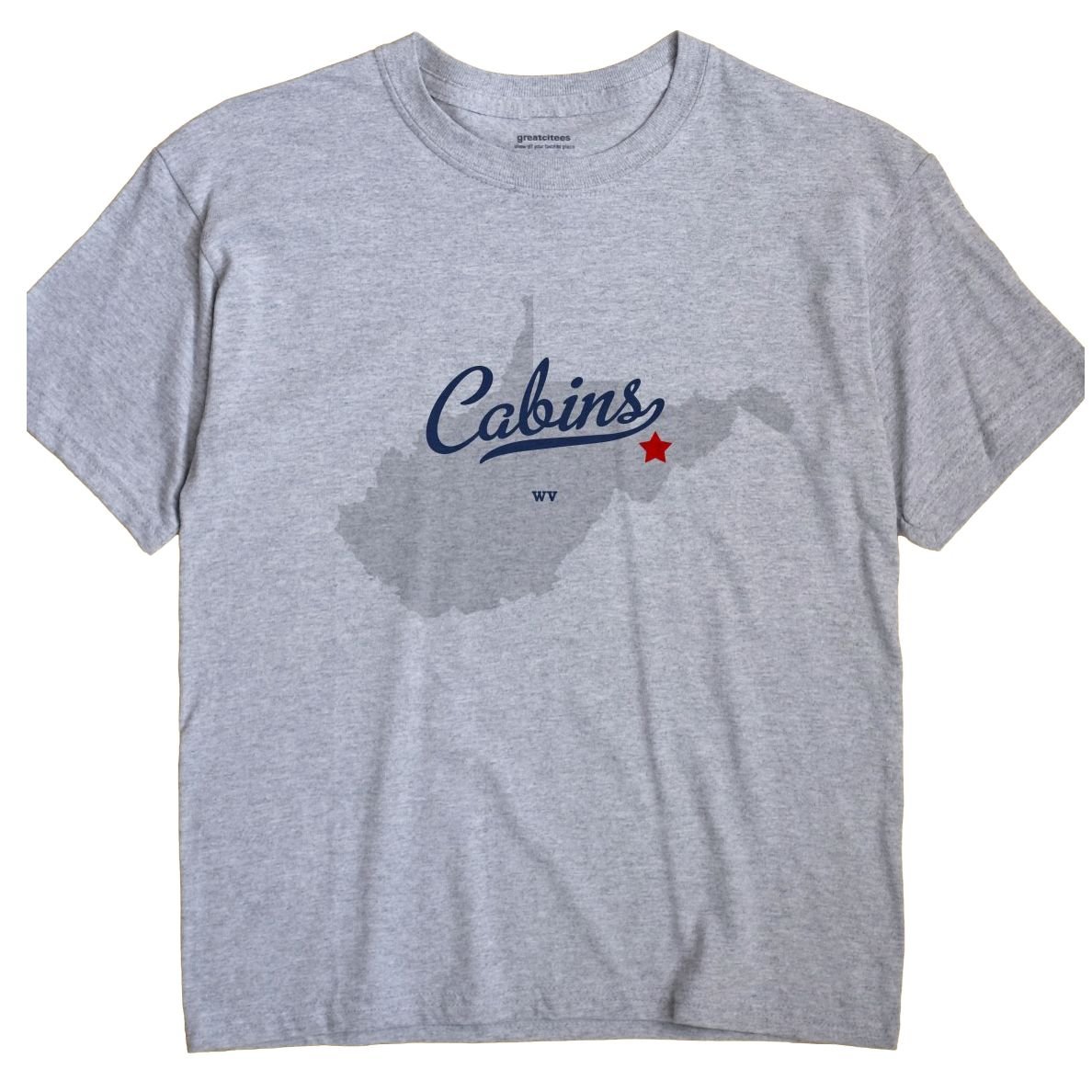 Greatcitees Cabins West Virginia Wv Map Unisex Souvenir T Shirt