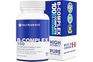 Nutrawave Vitamin B Complex 100, 9 Complete B’s - B1- B12 for Men & Women, Reduce Stress, Immune Support, Hair, Skin, Support