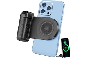 AERBEIS Magnetic Phone Camera Grip Handle with Wireless Shutter Remote, Magsafe Camera Handle Bluetooth Bracket for iPhone Android Smartphone with Wireless Charging for Video Photo Shooting