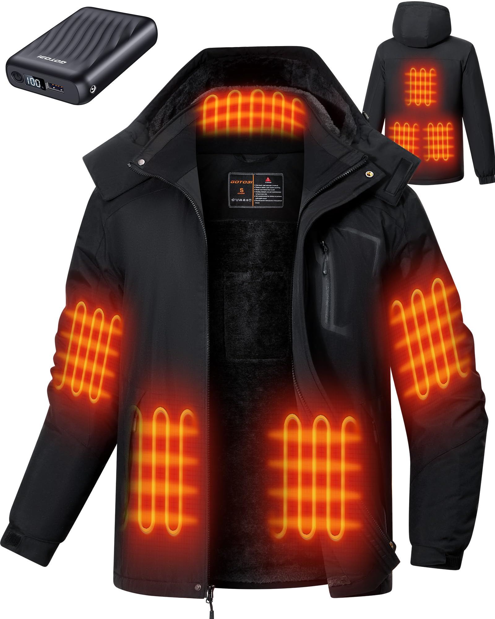 Photo 1 of GOTOBI Heated Jackets for Men with 12V 18400mAh Battery Pack, Heated Coat with 8 Heated Zones, Winter Waterproof Ski Jacket