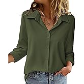 Zeagoo Blouse for Women Dressy Long Sleeve Button Down Shirts Business Casual Outfit Lightweight Solid/Printed Tops