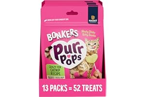 Bonkers Purrpops, Freeze Dried Catnip Flavor Lollipop Cat Treats, Healthy Single Ingredient Treats, Training Treats or Food Topper, for All Breeds and Ages, Value Pack (13 Pack, 52 Pieces)