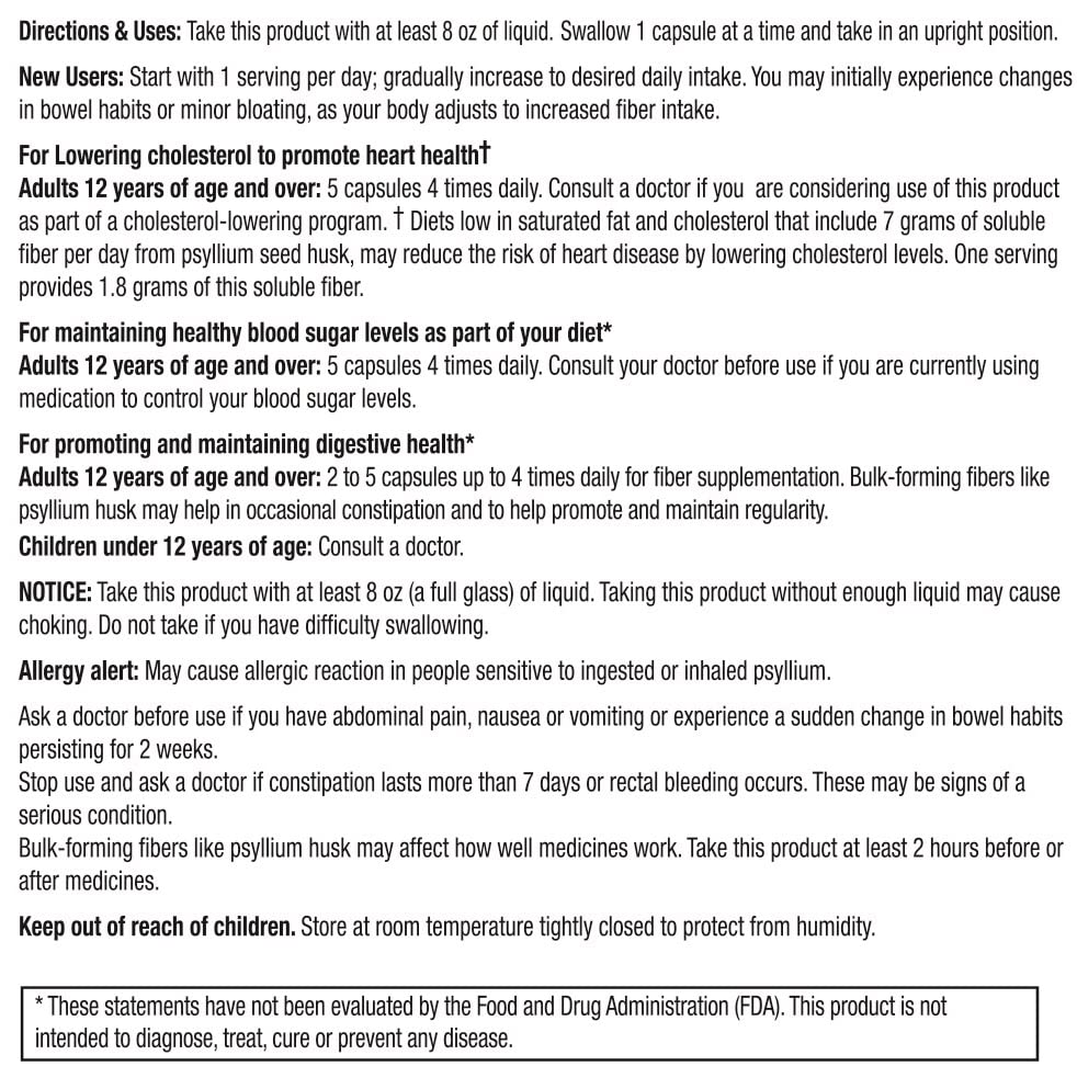 Guardian Fiber Capsules, Natural Psyllium Husk Supplement, 360 Count