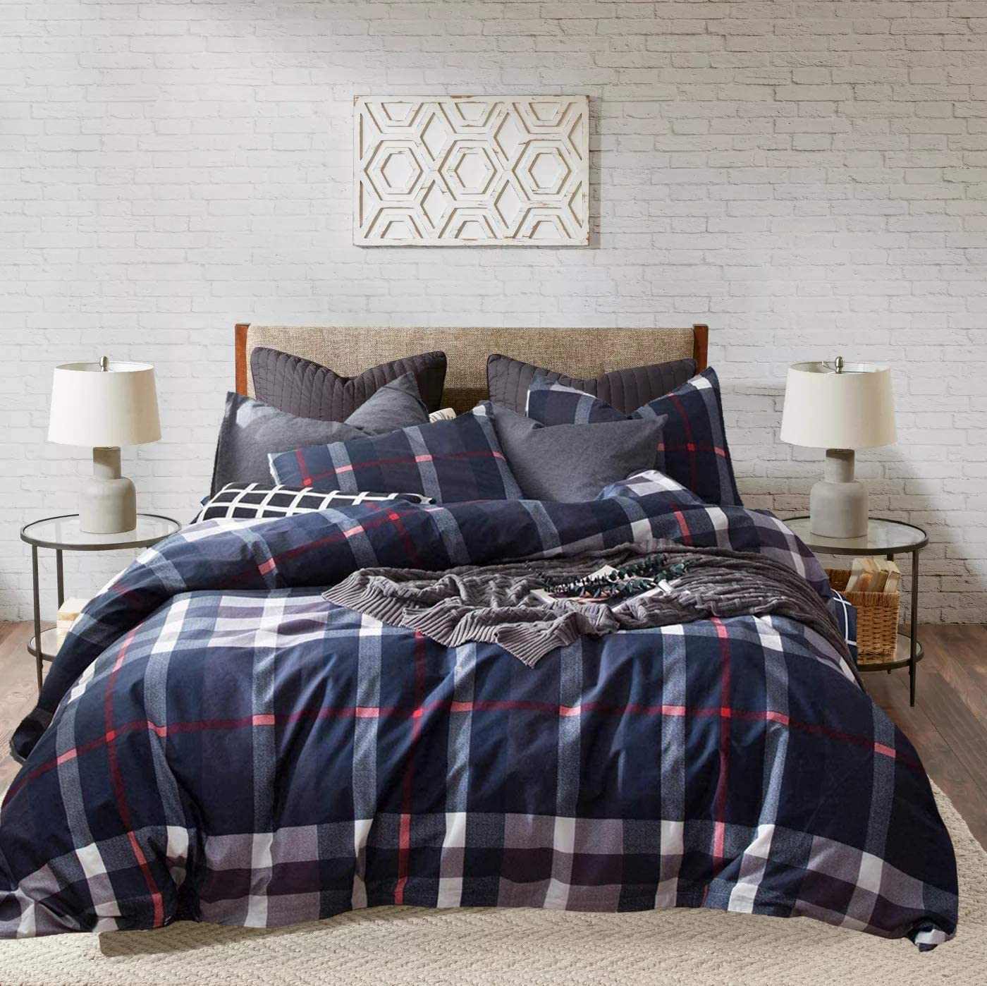 Photo 1 of KAREVER Navy Plaid Comforter Set Full Multicolor Checkered Bedding Quilt Set Navy Blue Tartan Grid Comforter Striped Blanket for Women Teens Adult Navy Checkered Plaid Comforter