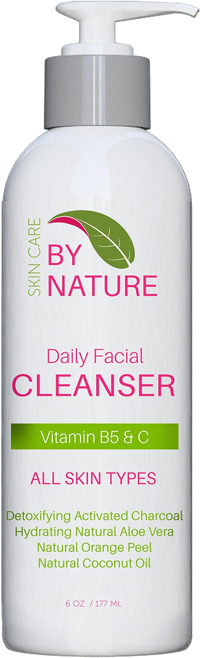 By Nature Organic Facial Cleanser - Activated Charcoal Natural Face Wash - Anti-Aging Face Wash For All Skin Types with Vitamin C, Green Tea, Aloe Vera and Vitamin B5 - 6OZ