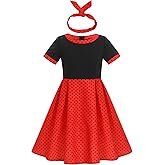 ODIZLI Kids Girls 1950s Retro Vintage Dress Short Sleeve Polka Dot Swing Dress and Headband Party Dresses