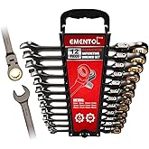 EMENTOL 12 Pieces Flex-Head Ratcheting Wrench Set with Organizer Rack, CR-V, 72-Teeth, Metric Ratchet Combination Wrenches Se