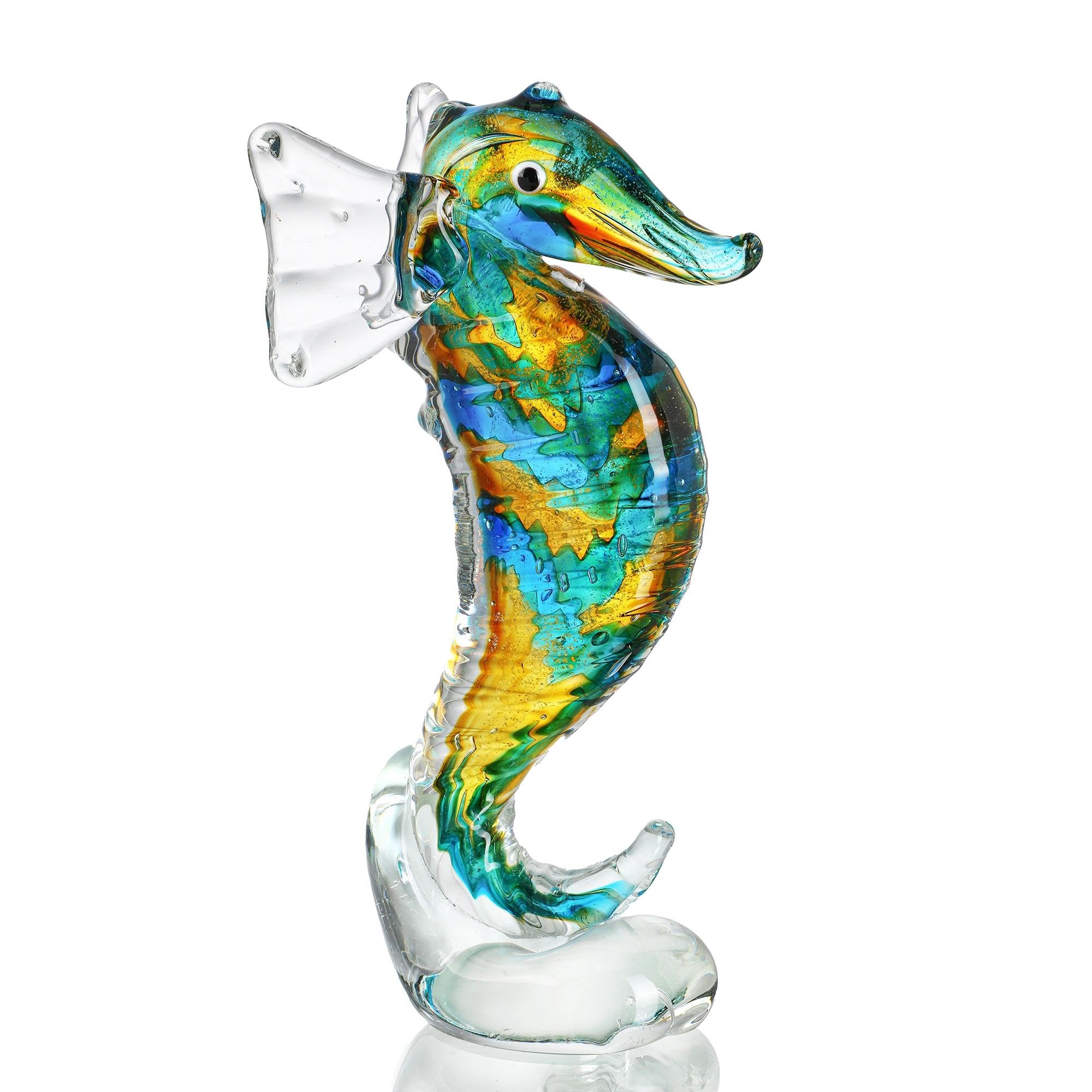 QFkris Handmade Glass Blue Seahorse Collectible Art Glass Blown Animal Figurine โ image 1