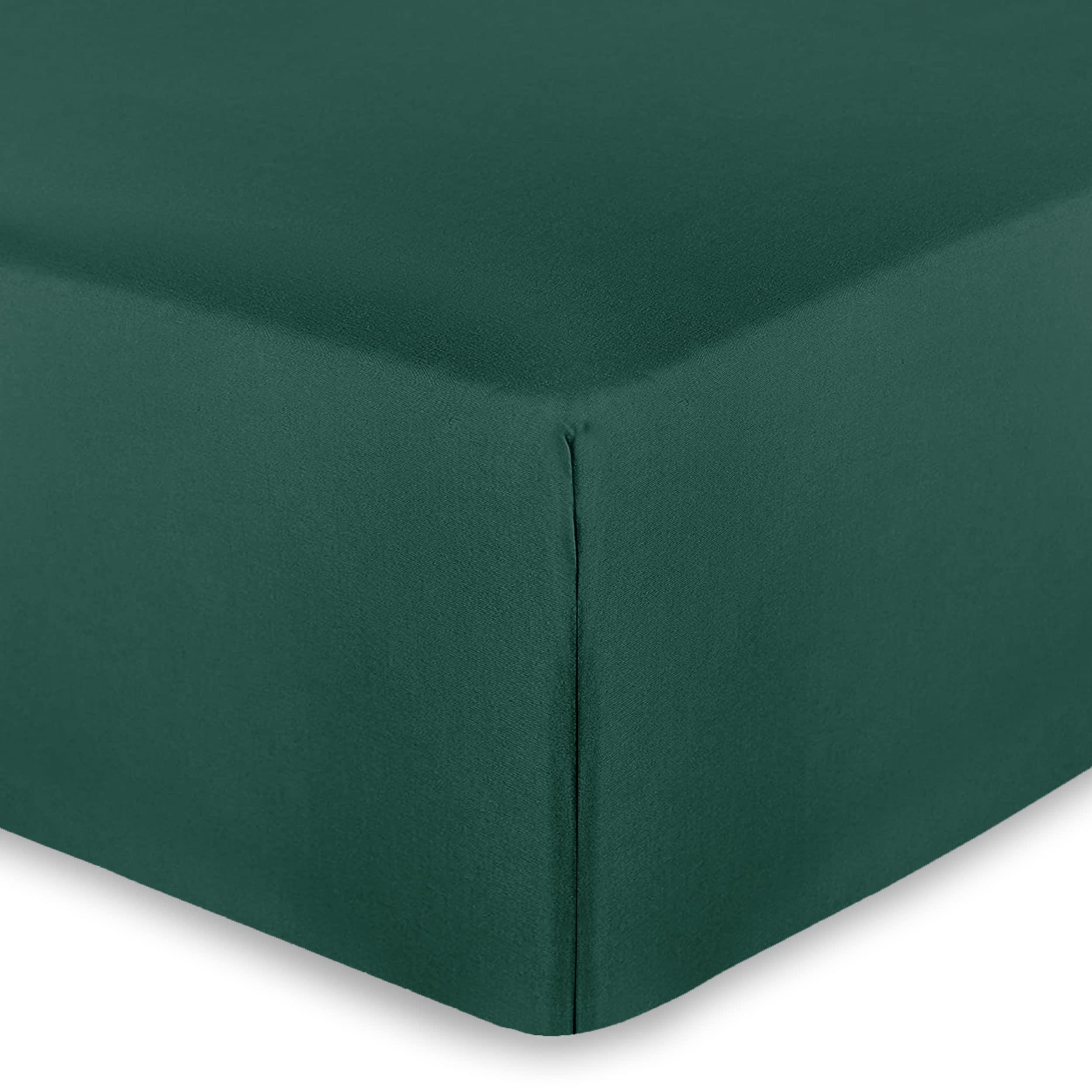AMEHA King Size Fitted Sheets 25 cm Deep Soft Brushed Microfiber Fabric Easy Care Fade Resistant Fitted Bed Sheets (Emerald, 152 x 200 cm)