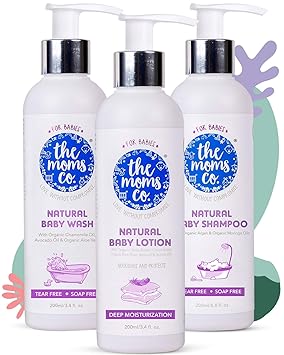 The Moms Co. Baby Skin & Hair Care Bundle with Shampoo (200 ml), Body Wash (200 ml) & Lotion (200 ml)
