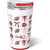 Swig Life 24oz Party Cup, Stackable Insulated Travel Coffee Tumbler with EZ Slider Lid, Cup Holder Friendly, Stainless Steel 24 oz Tumbler, Reusable Mug (We've Got Spirit Black + Red)