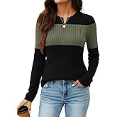 Simlakey Women Sweater Color Block Long Sleeve 2026 Spring Stylish V Neck Pullover Knit Casual Loose Fit Lightweight Top