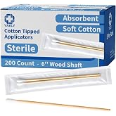 Vakly Sterile Cotton Tipped Applicators 6 in, Long Wooden Handle, 200 Pack | Designed for first aid, wound care, cleaning, crafts, and precision tasks requiring a long reach, control, and easy handling.