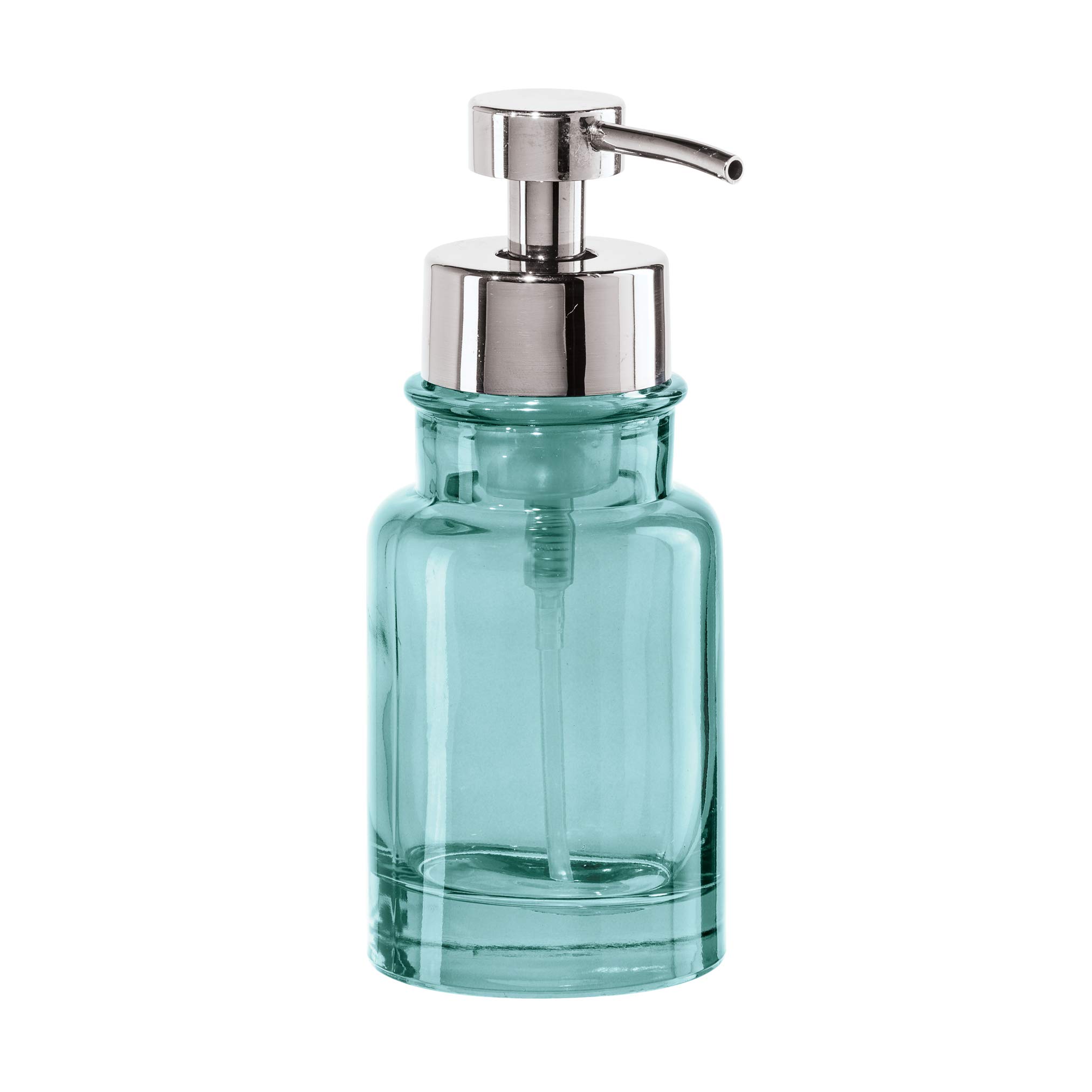 Photo 1 of OGGI Glass Foaming Soap Dispenser - 10oz Capacity, Round, Heavy Glass - Stylish Refillable Foaming Hand Soap Dispenser, for Bathroom and Kitchen, Aqua/Chrome