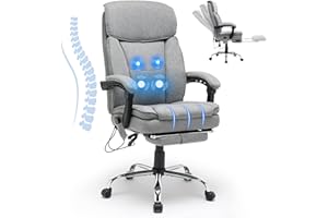HOMREST Reclining Office Chair with 4-Point Massage, Breathable Fabric Executive Chair with Retractable Footrest, Ergonomic Computer Chair with High Back, Reclining Gaming Chair for Home, Light Grey
