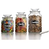 American Atelier Canister Set 3-Piece Glass Jars in 33oz, 44oz & 60oz Chic Retro w/ Airtight Lids, Chalkboard, for Cookies, Candy, Coffee, Flour, Sugar, Rice, Pasta, Cereal & More, Clear