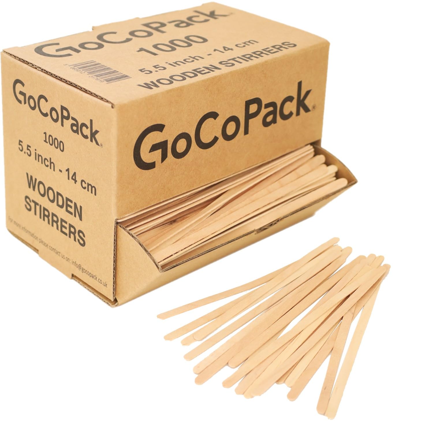 Eco-Friendly Wooden Coffee Stirrers - 5.5" (14cm) - Pack of 1000 in Dispenser Box with Drawer for Easy Dispensing — image 1