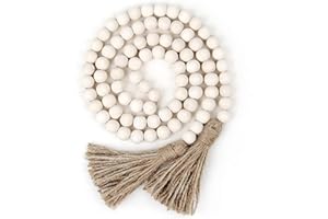 NAGUA 58” Wood Bead Garland Wall Hanging Decor Coffee Table Decor Farmhouse Beads Home Decor for Living Room, Shelf, Tiered T