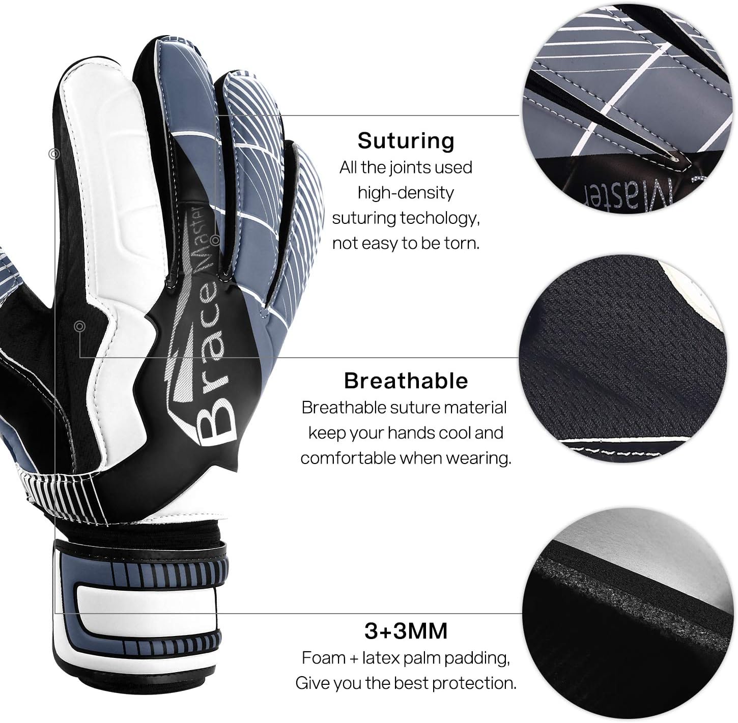 Goalie Gloves for Youth & Adult, Goalkeeper Gloves Kids with Finger Support, Black Latex Soccer Gloves for Men and Women, Junior Keeper Football Gloves for Training and Match, Size 7/8/9/10/11 : Sports & Outdoors