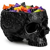 Halloween Skull Trick Or Treat Bowl Black Skeleton Planter Gothic Candy Pot | Haunted House Spooky Party Decor For Porch Door Succulents Flowers Garden Display Costume Night Gift Creepy Centerpiece Black