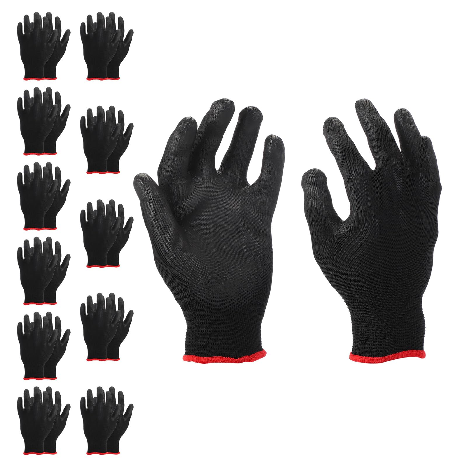 PATIKIL Safety Work Gloves, 12 Pair PU Coated Seamless Knit Gardening Glove with Grip for Woodworking Construction Warehouse Yard Work, Black, Small Size