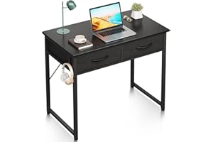 ODK Small Desk with Fabric Drawers- for Bedroom, White Study Desk with Storage, Home Office Computer Desk for Small Spaces, 32 Inch Modern Work Writing Kids Table, Black