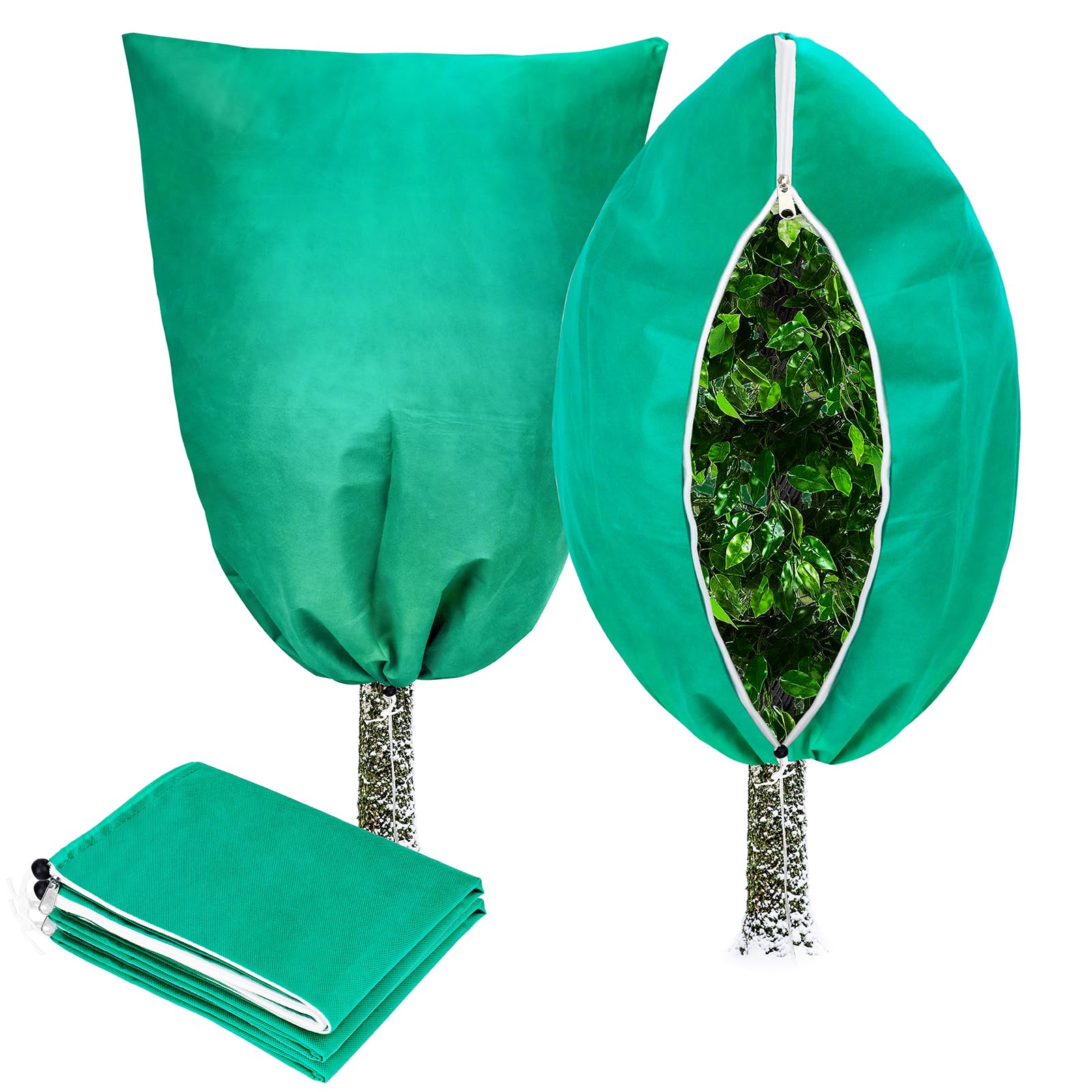 Hysagtek Winter Plant Fleece Covers 2 Pack, 80gsm Thickened Frost Protection with Drawstring, 80 x 120cm Reusable Freeze Protection Bags for Outdoor Potted Plants, Shrubs - UK Garden Winter Ready