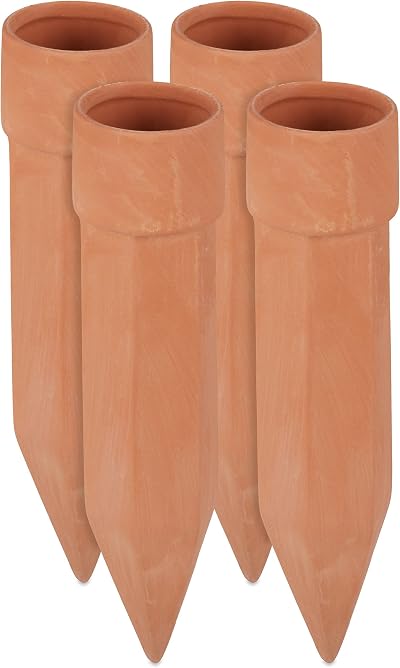 Relaxdays Clay Watering Cones Set of 4, 1.5L Irrigation Kit Terracotta