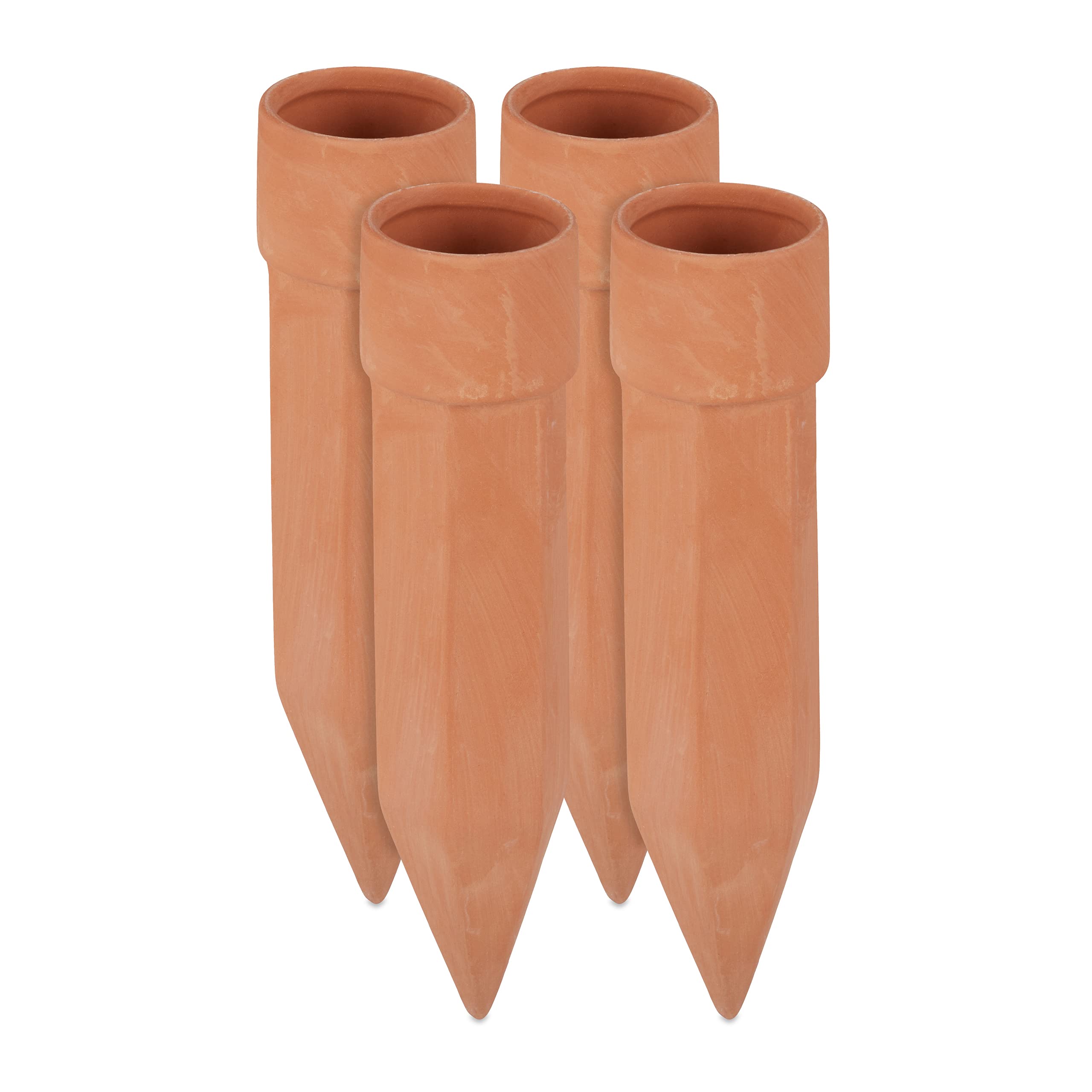 Relaxdays Clay Watering Cones, Set of 4, Plant Irrigation Kit, 1.5L Bottles, HxD 19 x 4.5 cm, Terracotta