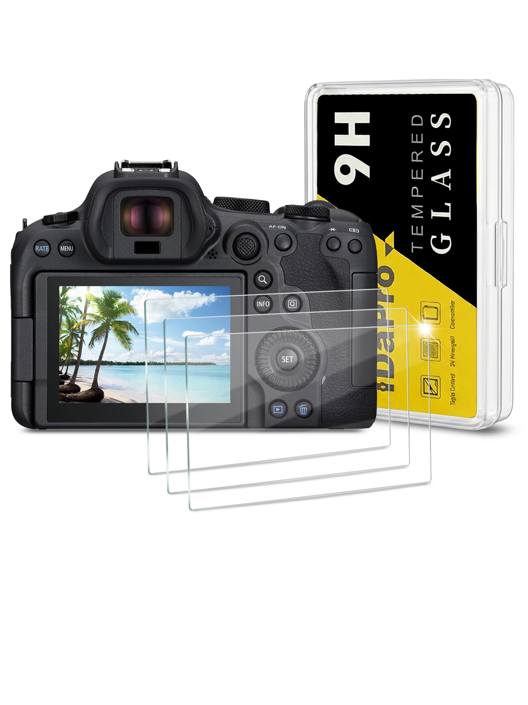 iDaPro 3 Pack Screen Protector for Canon EOS R6 Mark II /R6 R 6/R7 R 7/R6II R6 II，Tempered Glass,9H Hardness, 99.99% Clarity, Easy Installation