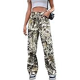 IVIR Cargo Pants Women High Waist Wide Leg Casual Pants with 7 Pockets Stretchy Drawstring Baggy Y2K Trousers