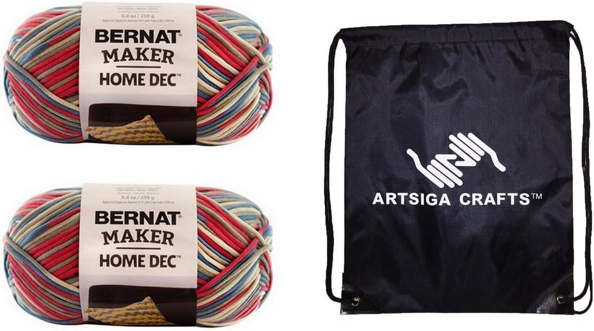 Bernat Knitting Yarn Maker Home Dec Nautical Variegate 2-Skein Factory Pack (Same Dyelot) 161211-11016 Bundle with 1 Artsiga Crafts Project Bag