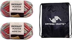 Bernat Knitting Yarn Maker Home Dec Nautical Variegate 2-Skein Factory Pack (Same Dyelot) 161211-11016 Bundle with 1 Artsiga Crafts Project Bag