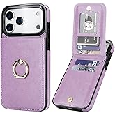KIHUWEY for iPhone 17 Pro Max Case Wallet with Credit Card Holder, 360° Rotation Ring PU Leather Magnetic Clasp Kickstand Heavy Duty Protective Cover for Women and Men 6.9 Inch (Purple)