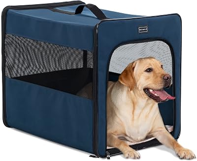 Petsfit Lightweight Foldable Dog Travel Crate Large Blue with Mat