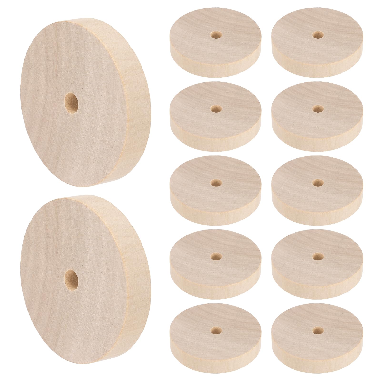 Photo 1 of MECCANIXITY Wooden Toy Vehicle Car Train Truck Wheels 2" Dia 1/4" Hole Model Craft Slab Wood Wheels Spinner Top Flat Hobby Stand for Sculpture Caster Candle, Pack of 12