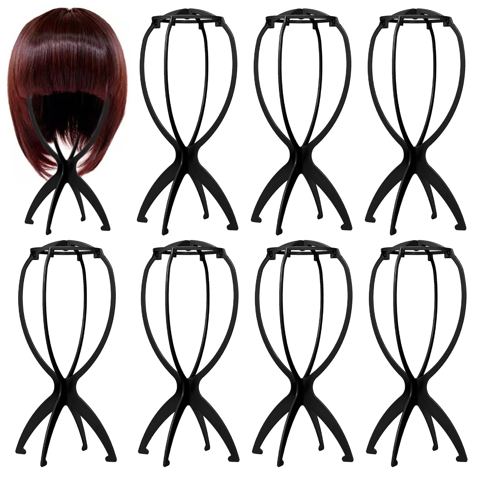 8 Pack Wig Stands Collapsible Wig Head Stand Folding Wig Holder Portable Wig Stand Holder Plastic Wig Holder Stands for Wigs Dryer Stands Wig Display Tool Hat Support