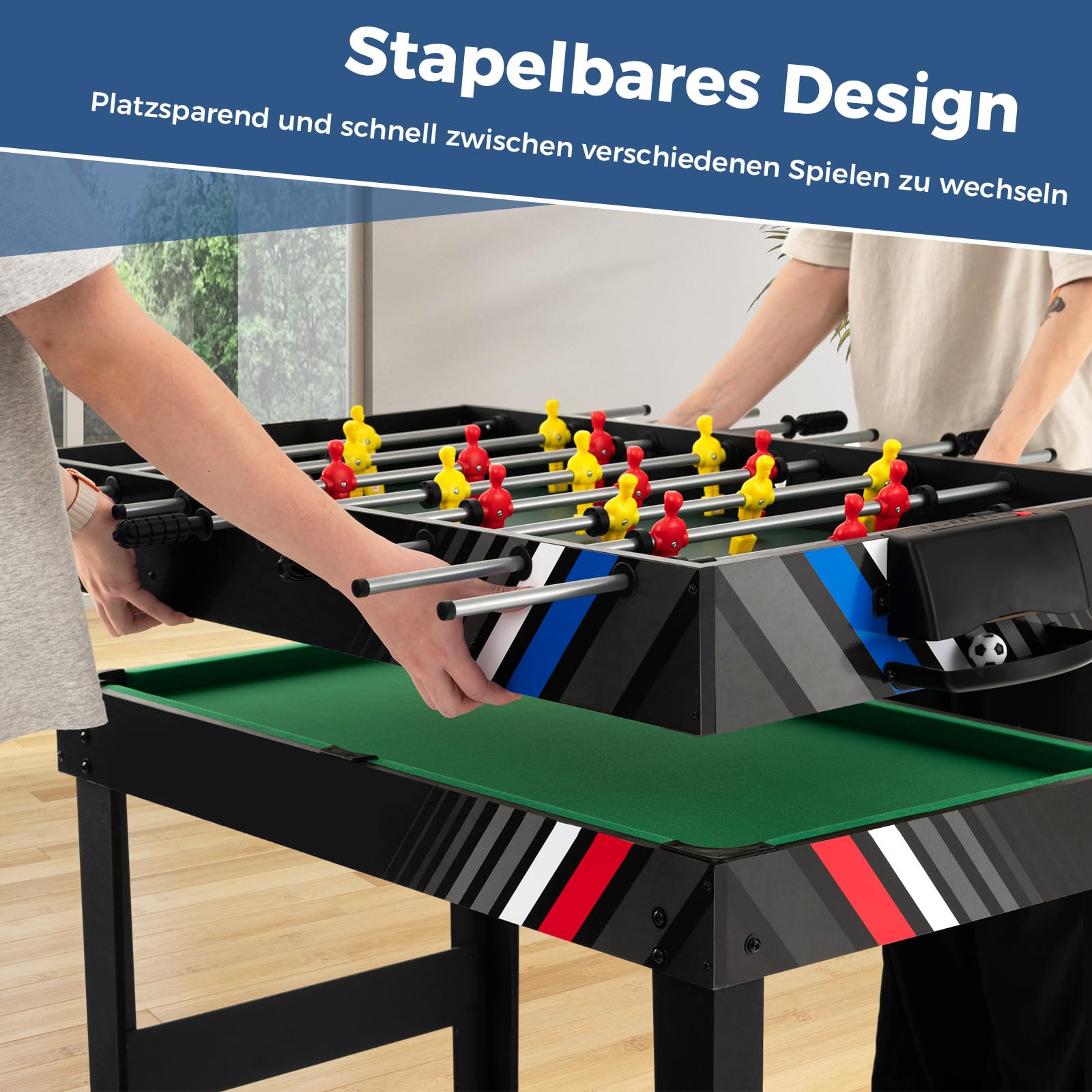 COSTWAY Multi Spieltisch, 4 in 1 Tischkicker mit Billard, Hockey, Tischtennis, Multifunktionstisch Tischfußball mit Zubehör, Kickertisch für Spielzimmer, Party, Bars, 125 x 97 x 83 cm (Schwarz) 2
